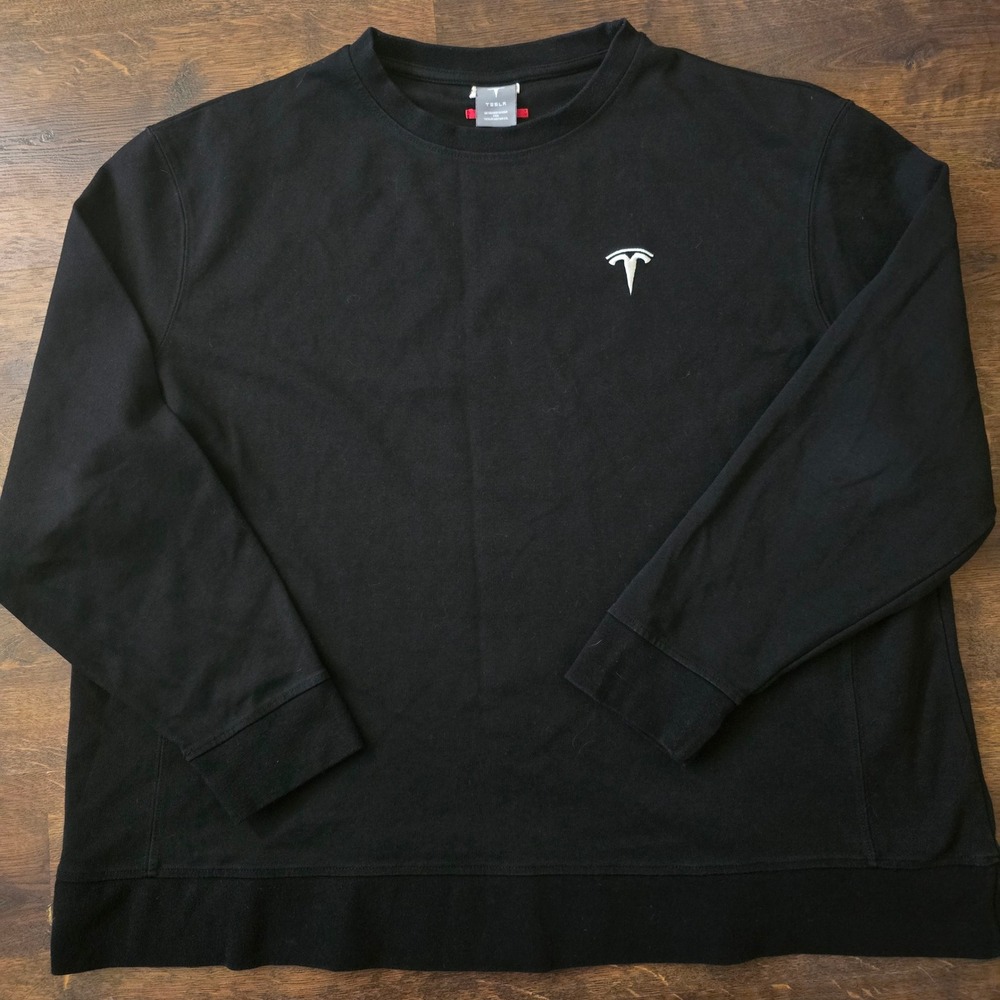 Tesla Motors Mens Black Embroidered Logo Crewneck Sweatshirt 2XL TSL7865BK